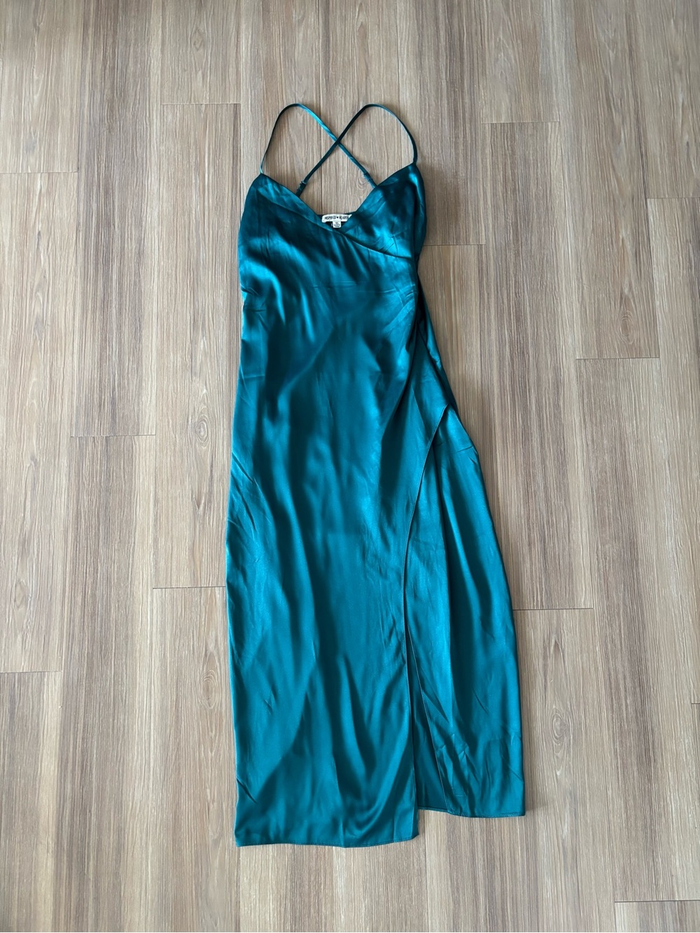 Inspired Hearts Slip Dress Green Satin Racerback Maxi Slit Womens XL Glam 90s